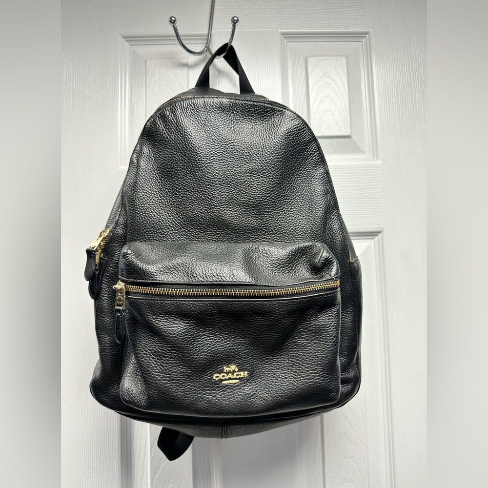 Coach Black Leather Backpack with Gold Hardware